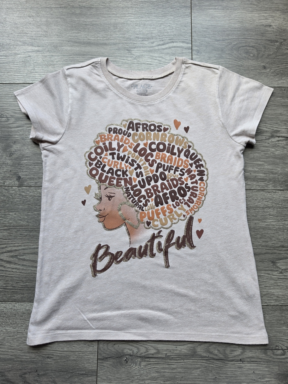 3/$6 Beautiful Graphic Tee for Girls - Ivory with Brown & Gold Art